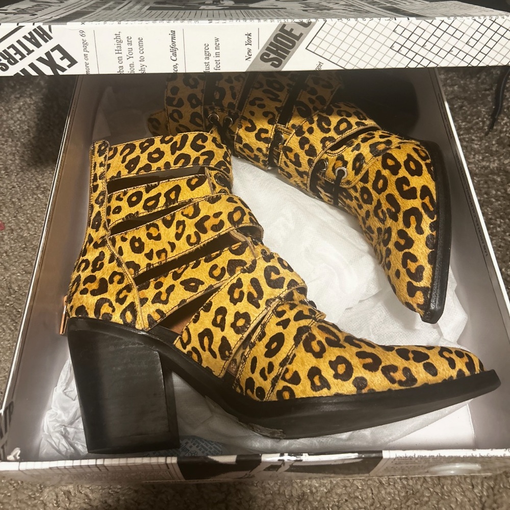 Jeffrey Campbell Yellow Leopard Ankle Boots